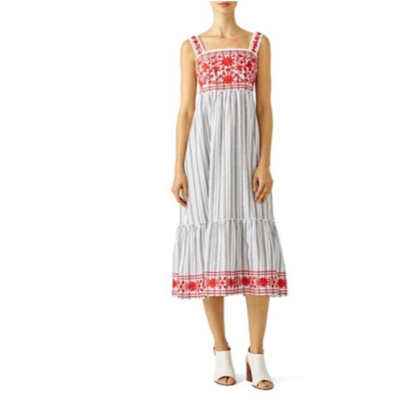Kate Spade x Broome Street Sleeveless Midi Dress Floral Embroidered Stripe Large - Picture 3 of 16
